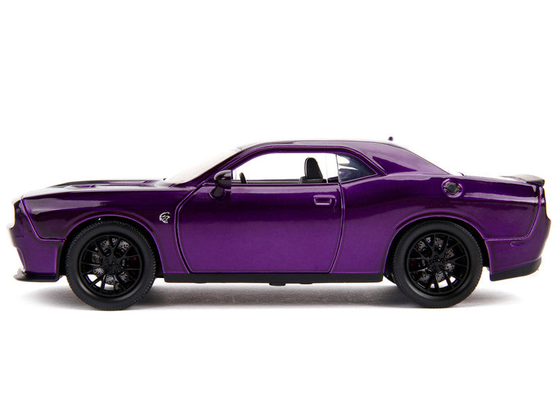 2015 Dodge Challenger SRT Hellcat Purple with Black Stripes "Big Time Muscle" 1/24 Diecast Model Car by Jada