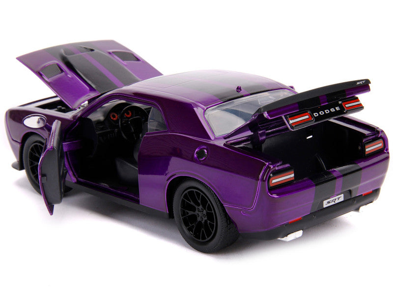 2015 Dodge Challenger SRT Hellcat Purple with Black Stripes "Big Time Muscle" 1/24 Diecast Model Car by Jada