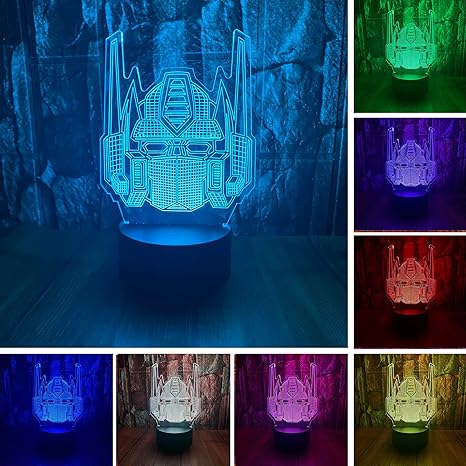 Transformers Bots Optimus Prime Autobots 3D NIGHTLED Optical Illusion Bedroom Decor Table Lamp with Remote 7 Colors