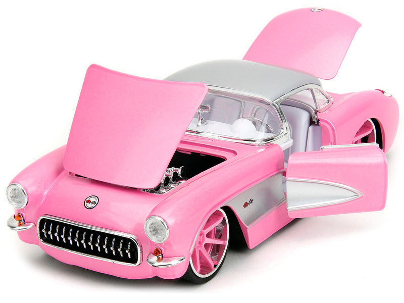 1957 Chevrolet Corvette Pink Metallic with Silver Top and White Interior "Pink Slips" Series 1/24 Diecast Model Car by Jada