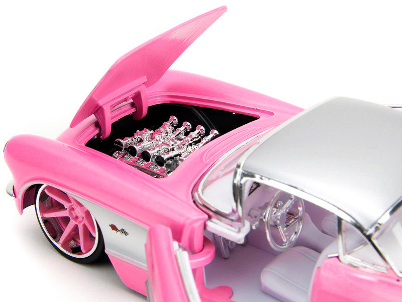 1957 Chevrolet Corvette Pink Metallic with Silver Top and White Interior "Pink Slips" Series 1/24 Diecast Model Car by Jada