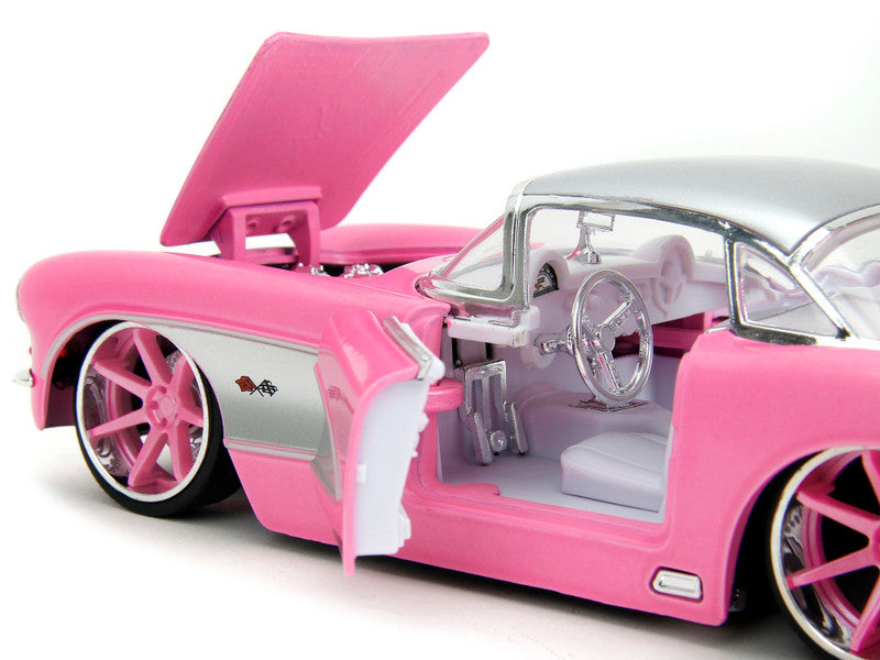 1957 Chevrolet Corvette Pink Metallic with Silver Top and White Interior "Pink Slips" Series 1/24 Diecast Model Car by Jada