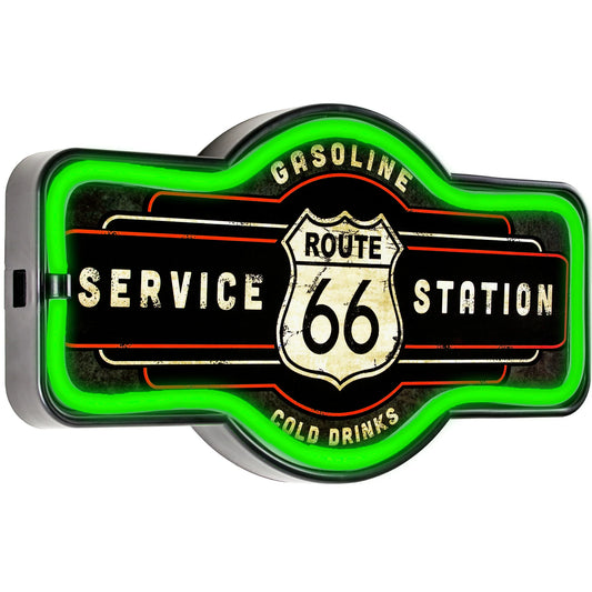 ROUTE 66 SERVICE STATION LED NEON LIGHT SIGN WALL DECOR (9.5” X 17.25”)