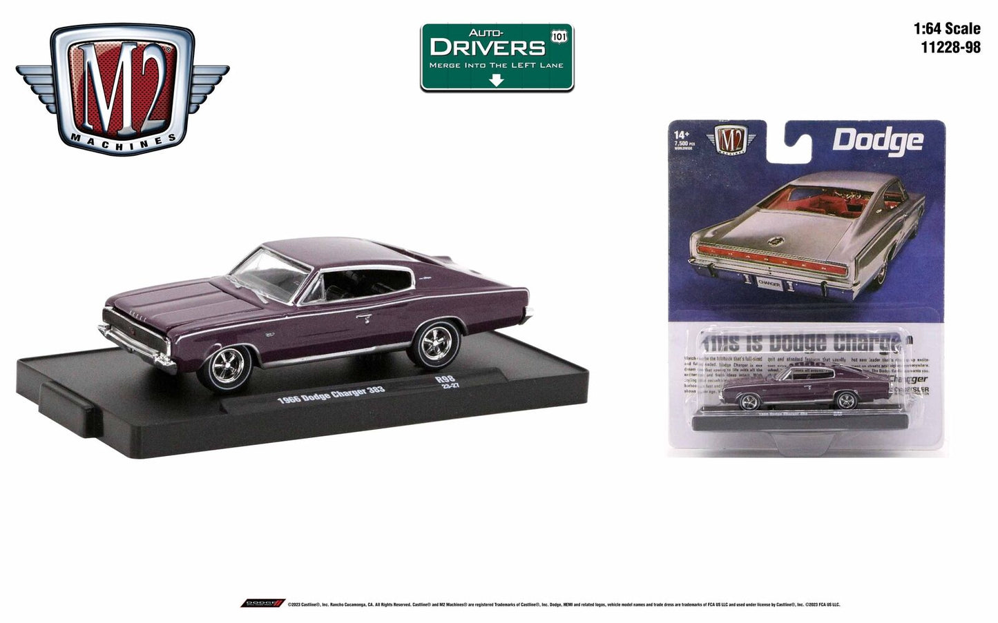 M2 Machines Auto-Drivers 1:64 R98 1966 Dodge Charger 383