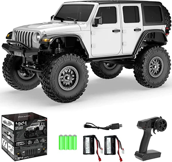 RACENT 1/24 RC Rock Crawlers RCS24 4WD Off Road All Terrain Splashproof Hobby Grade with LED Light (White)