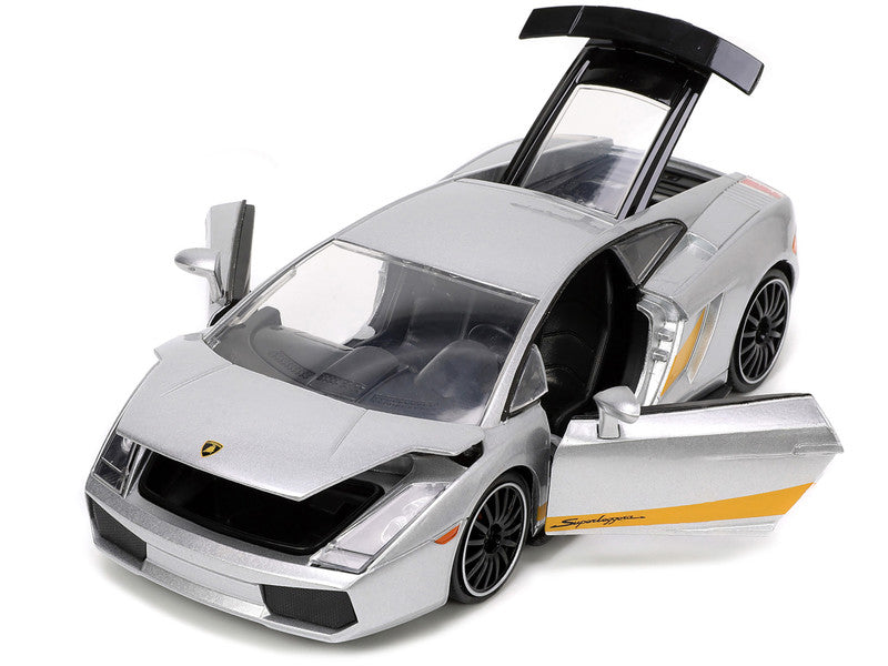 Lamborghini Gallardo Superleggera Silver Metallic with Yellow Stripes "Hyper-Spec" Series 1/24 Diecast Model Car by Jada