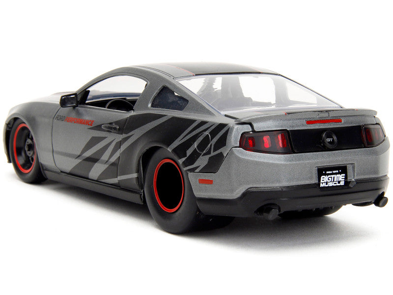 2010 Ford Mustang GT Matt Gray Metallic with Black Graphics and Stripes "Ford Performance" "Bigtime Muscle" Series 1/24 Diecast Model Car by Jada