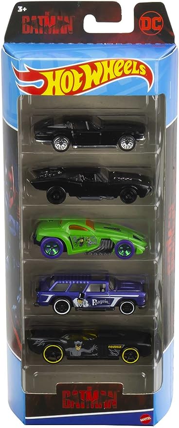Hot Wheels THE Batman 5-Pack, Set of 5 Batman-Themed Toy Cars in 1:64