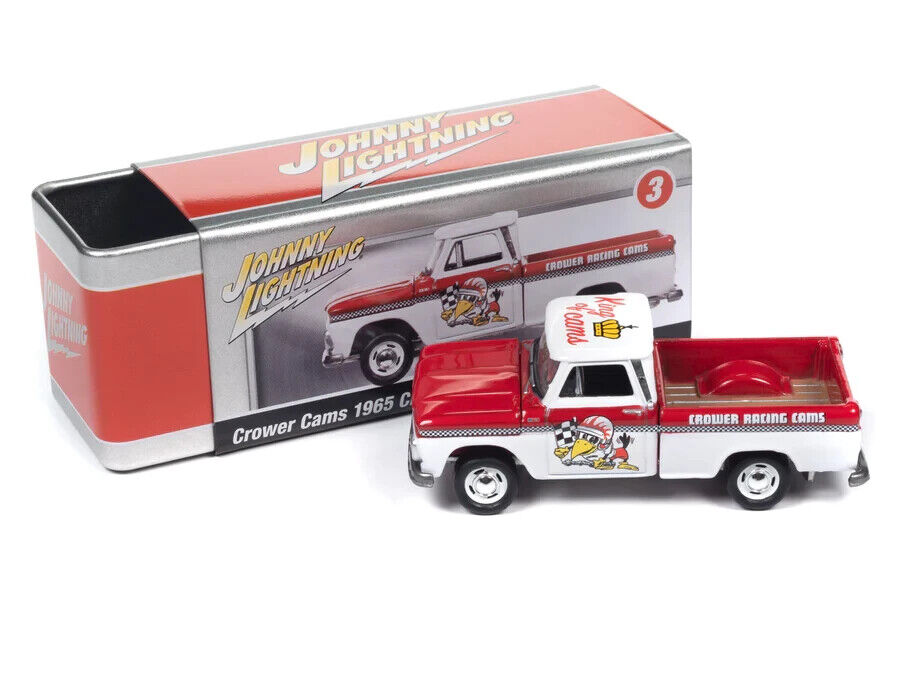 1965 Chevy Pickup White Red Crower Cams w Tin Johnny Lightning 1:64 Die-cast