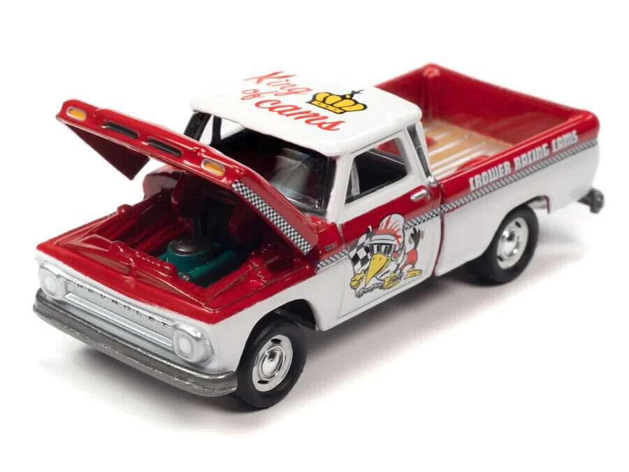 1965 Chevy Pickup White Red Crower Cams w Tin Johnny Lightning 1:64 Die-cast