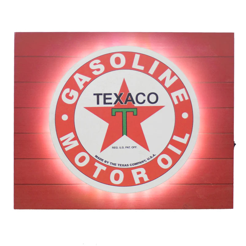 TEXACO GASOLINE & MOTOR OIL METAL BACKLIT LED SIGN – 15" X 18"