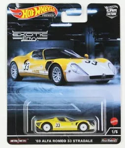 1969 Alfa Romeo 33 Stradale #33 Yellow and White "Exotic Envy" Series Diecast Model Car by Hot Wheels