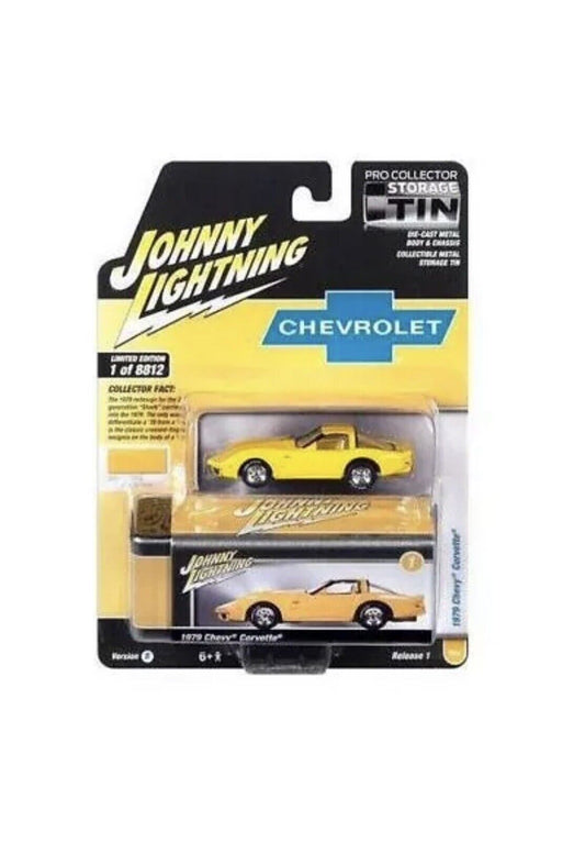 JOHNNY LIGHTNING 1/64 1979 CHEVY CORVETTE YELLOW WITH TIN JLCT011 B