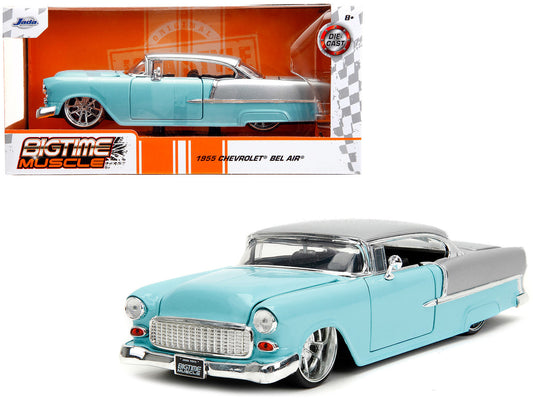 1955 Chevrolet Bel Air Light Blue and Silver Metallic "Bad Guys" "Bigtime Muscle" Series 1/24 Diecast Model Car by Jada