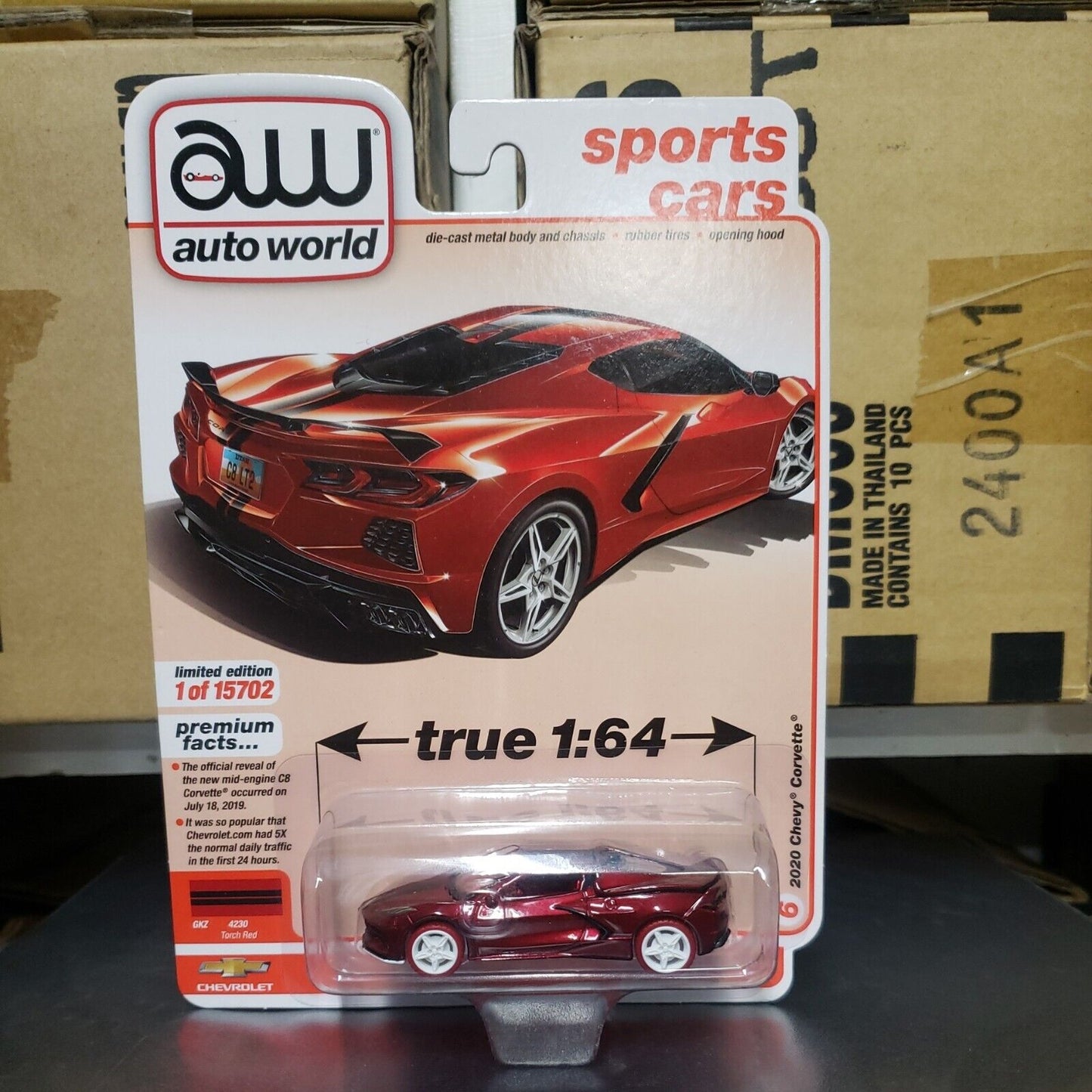 AUTOWORLD 2020 CHEVY CORVETTE C8 STINGRAY 1/64 TORCH RED 64332 AWSP084 A Chase