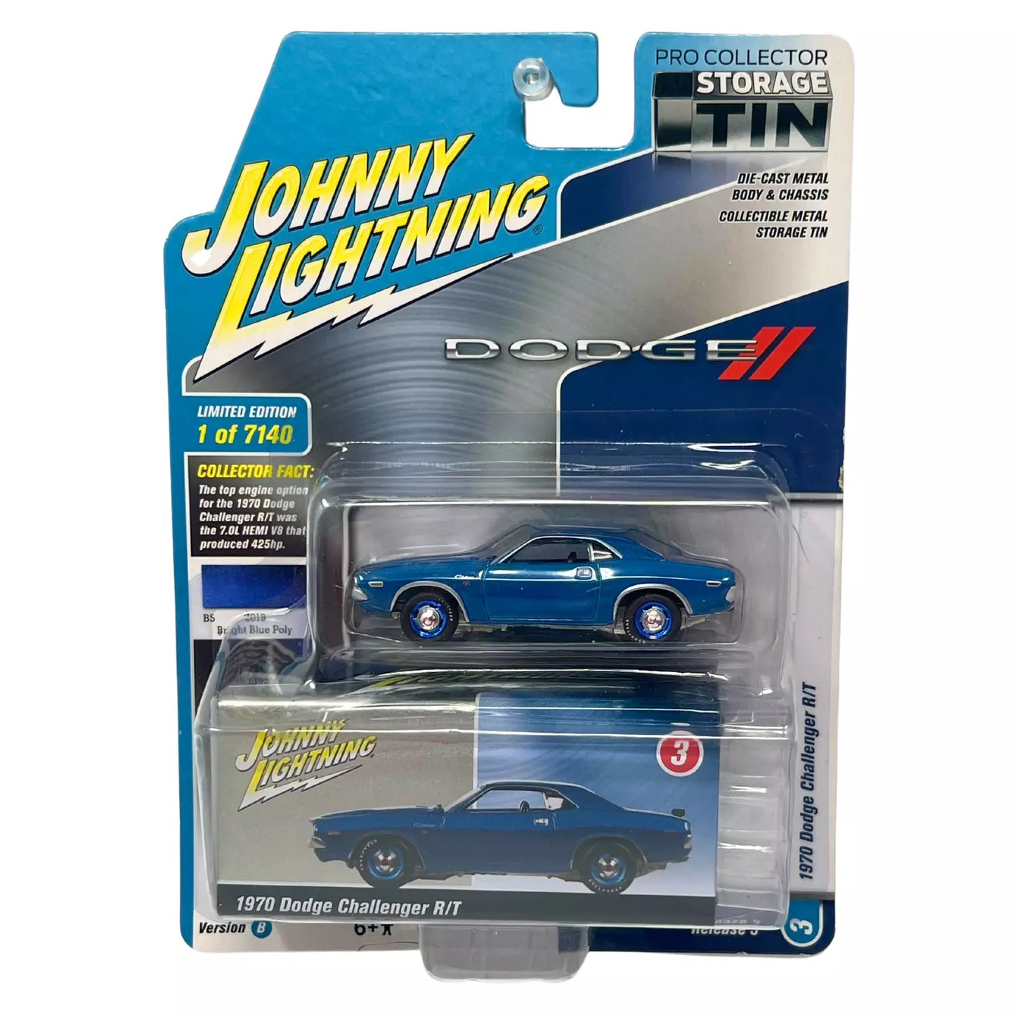 Johnny Lightning 1970 Dodge Challenger RT 1:64 Diecast with TIN STORAGE