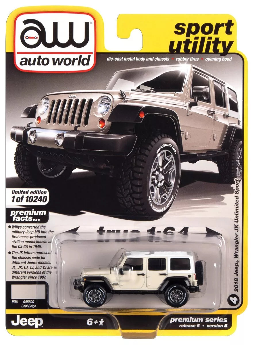 Auto World NEW 2018 Jeep Wrangler JK Unlimited Sport 1:64 Scale Diecast Car