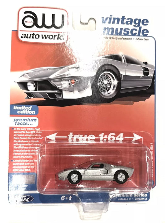 Auto World 64372 1:64 Vintage Muscle 1965 Ford GT40 Mk1 Series A Silver NEW