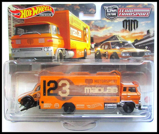 Hot Wheels Team Transport Orange Mad Mike Mazda RX3 GT & Sakura Sprinter