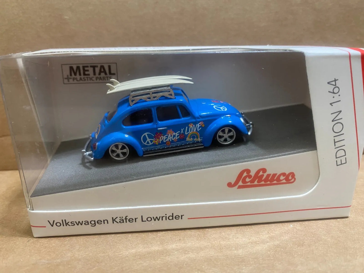 1/64 SCHUCO VOLKSWAGEN VW BEETLE SURFER CONSTRUCTION 1950 BLUE WITH DECOR