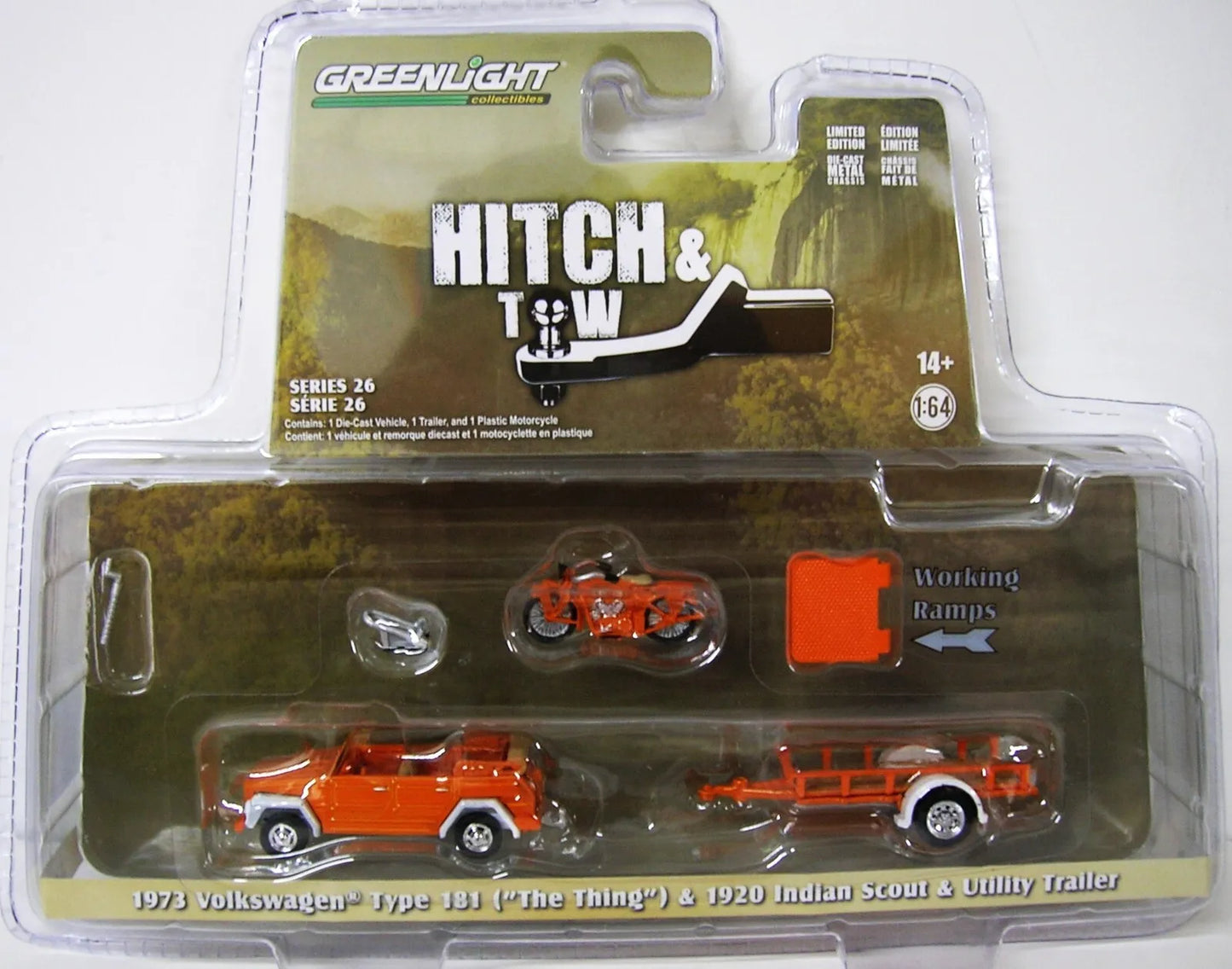 1973 Volkswagen Thing & Trailer w/1920 Indian Scout 1:64 Model Greenlight 32260C