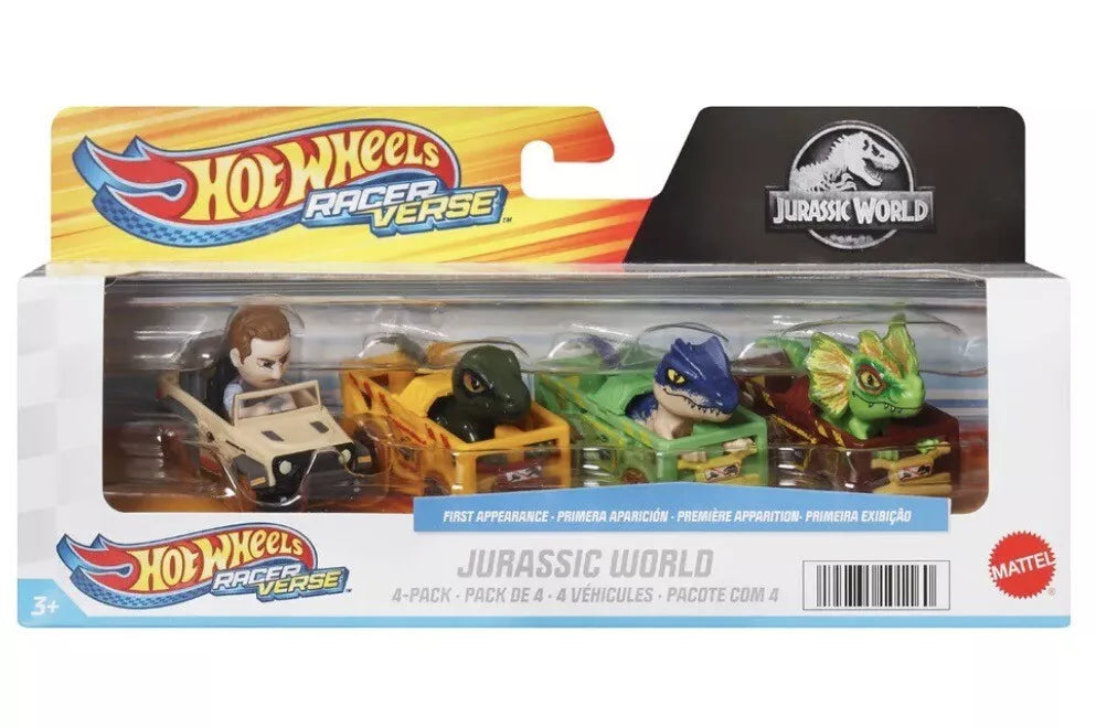 Mattel Hotwheels 2023 Jurassic World Racer Verse Vehicles 4-Pack Brand New Stock