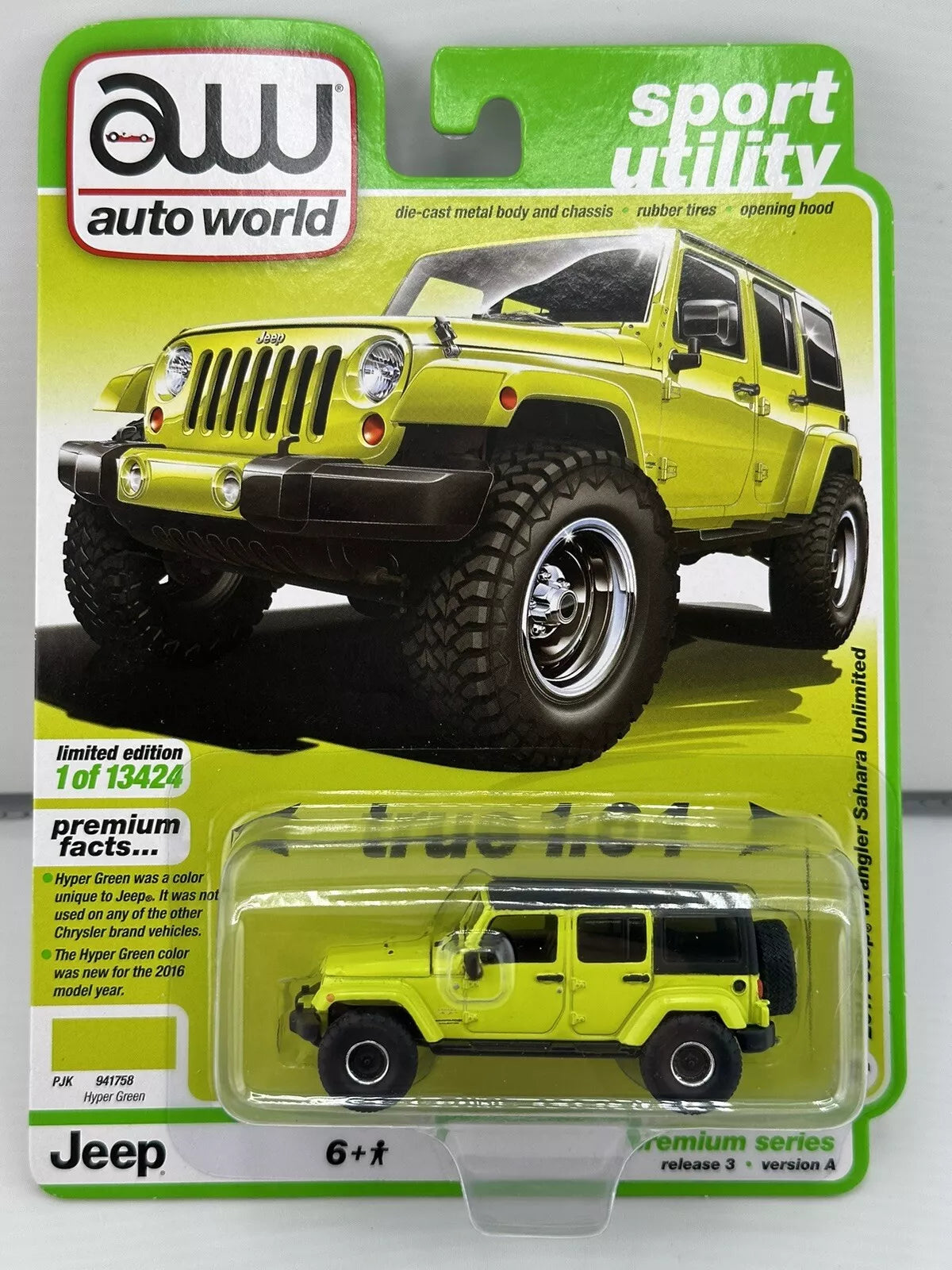 2021 AUTO WORLD 2017 Jeep Wrangler Sahara Unlimited FLUORESCENT YELLOW GREEN