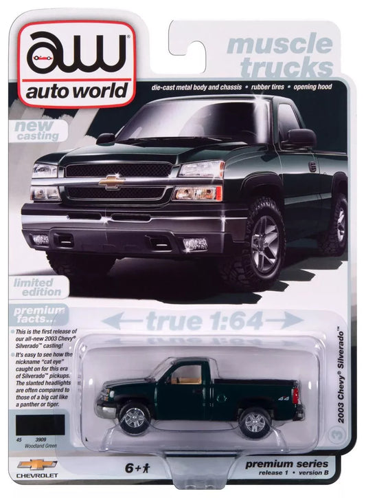 Auto World 2003 Chevy Silverado Green Truck - Muscle Trucks New 2024 Casting