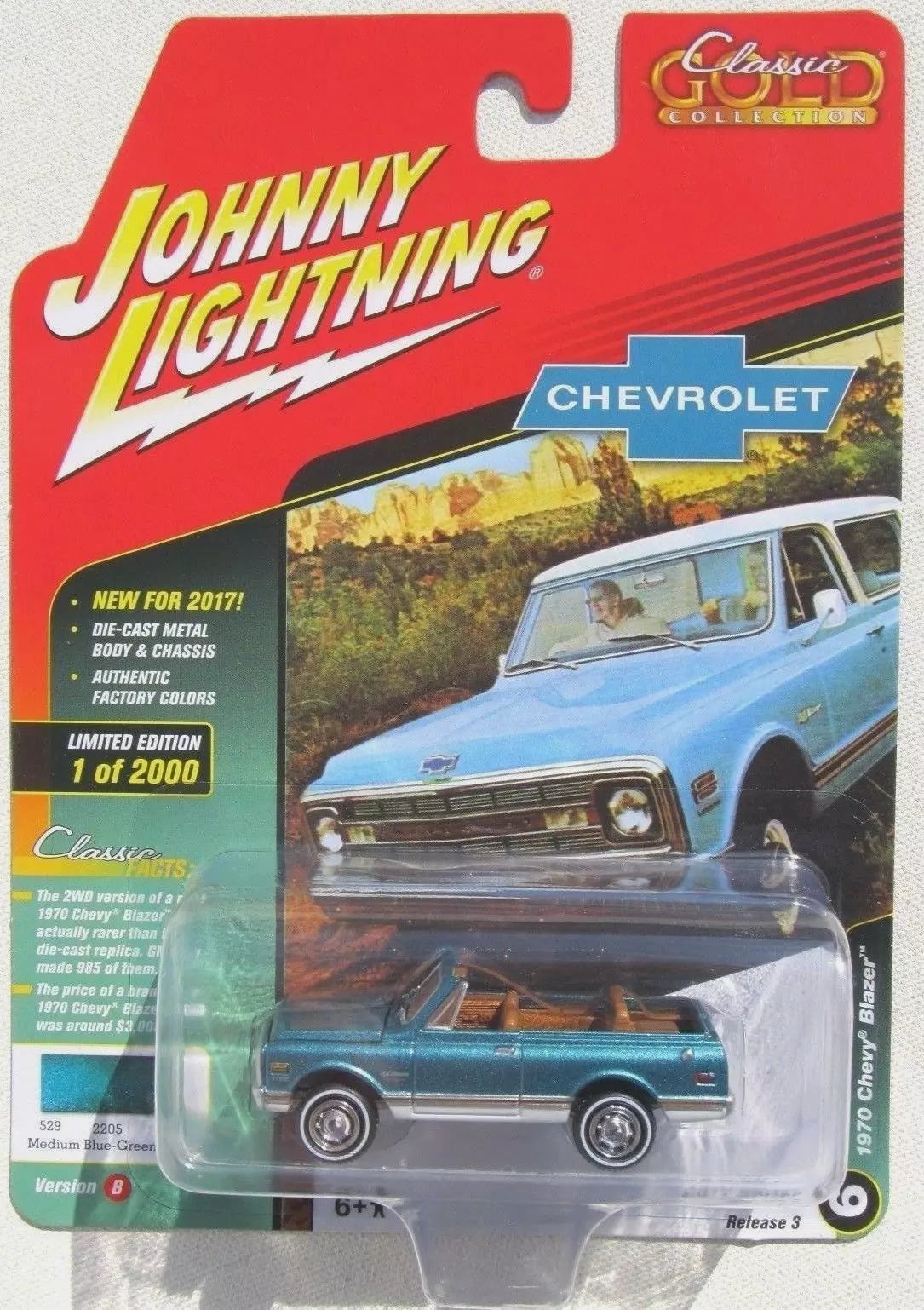 JOHNNY LIGHTNING 2017 CLASSIC GOLD 1970 CHEVY BLAZER BLUE-GREEN B #6 1/2,000