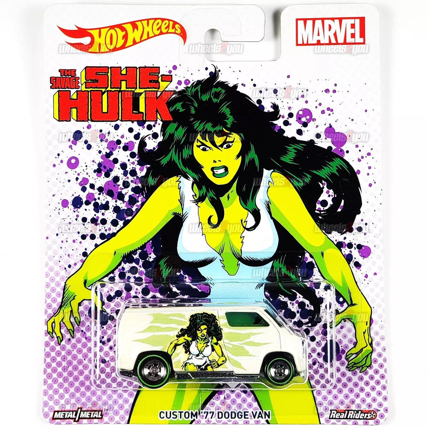 Hot Wheels- CUSTOM 77 DODGE VAN She Hulk- MARVEL - Pop Culture 1:64 Mattel DWH30