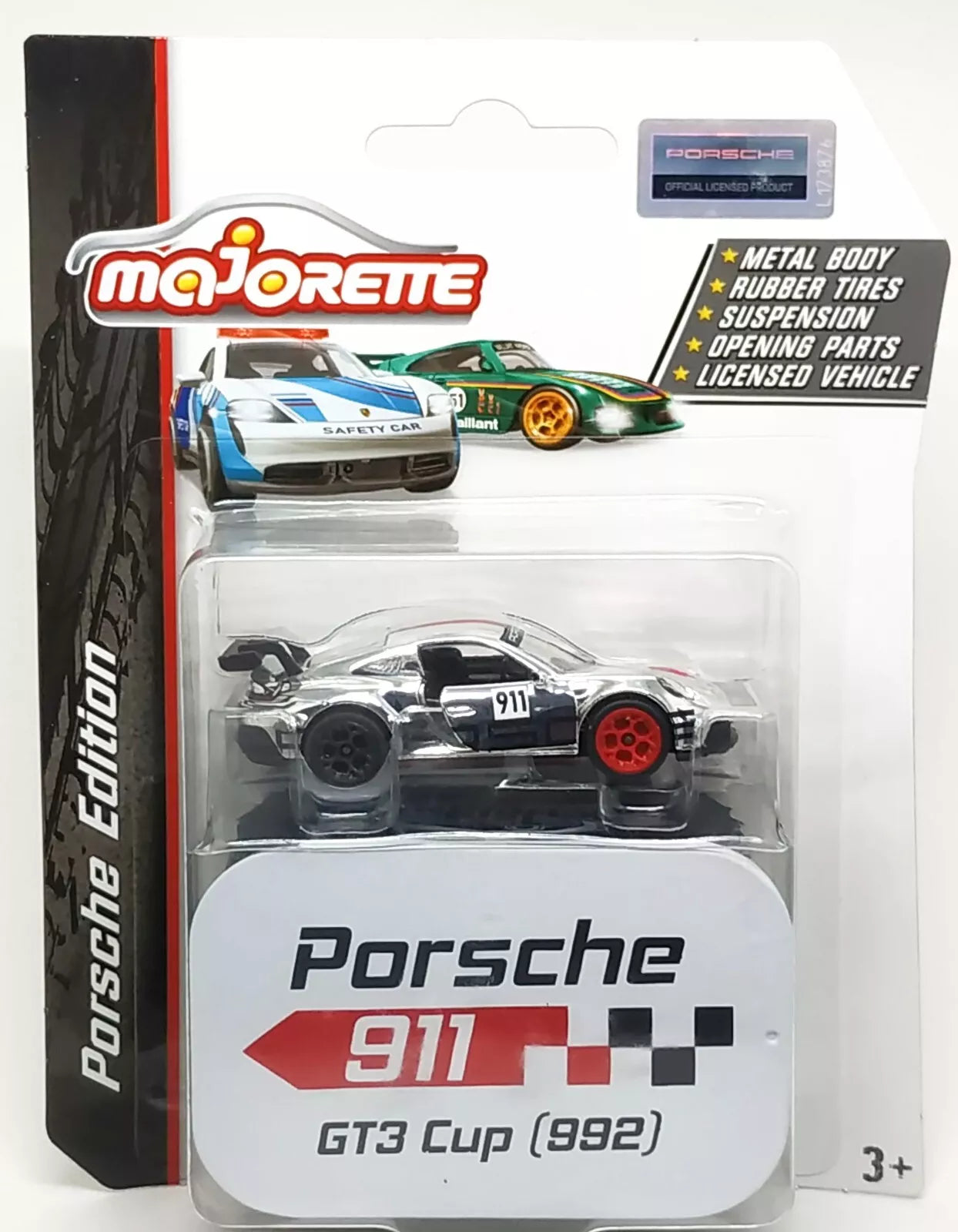 Majorette Porsche 911 GT3 Cup 992 Chrome Silver 1:62 (3") in Package with Box