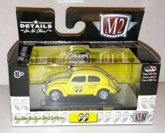 L03 32500 moon02 M2 MACHINES 1953 VW Beetle Deluxe USA Model YELLOW 1:64 MOONEYES