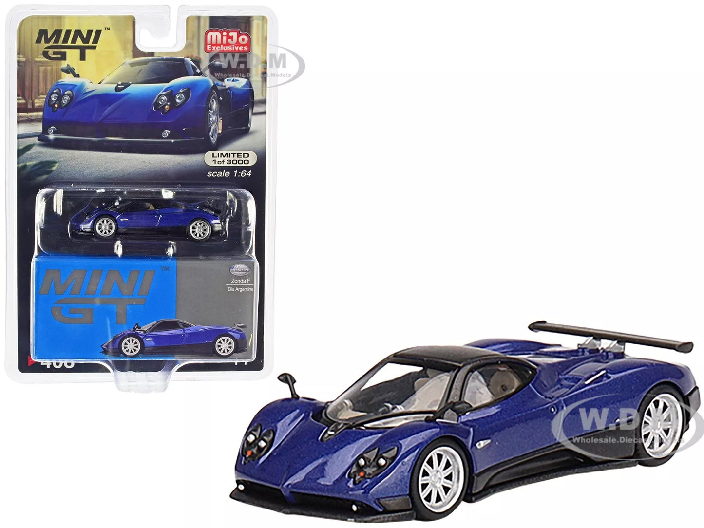 PAGANI ZONDA F BLUE ARGENTINA BLUE METALLIC 1/64 DIECAST MODEL MINI GT MGT00408