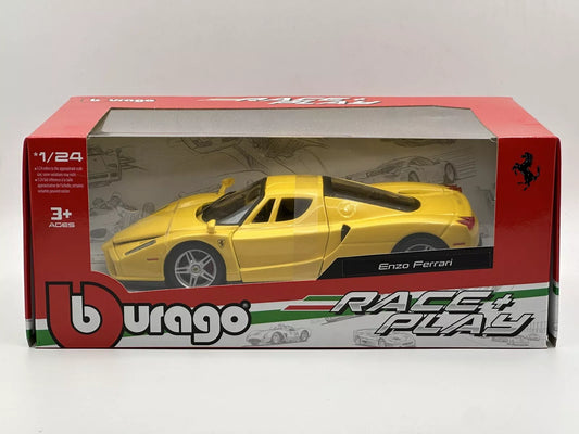 Bburago Race + Play Enzo Ferrari Exclusive Yellow 1/24 Scale Diecast Car