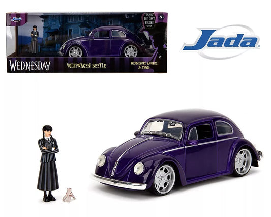 1/24 Jada Volkswagen Beetle with Wednesday Addams and Thing Figures Purple 35131