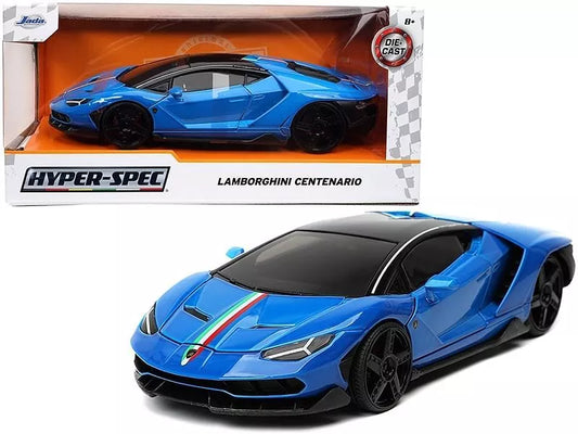 Lamborghini Centenario Blue with Black Top with Stripes "Hyper-Spec" Series 1/24