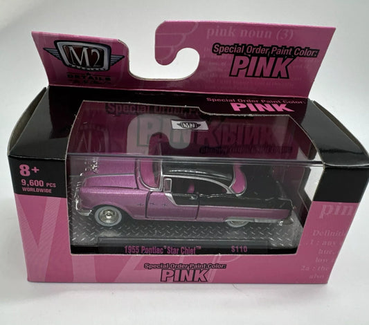 M2 Machines 1955 Pontiac Star Chief Pink & Black 1:64 Diecast Rubber Tires