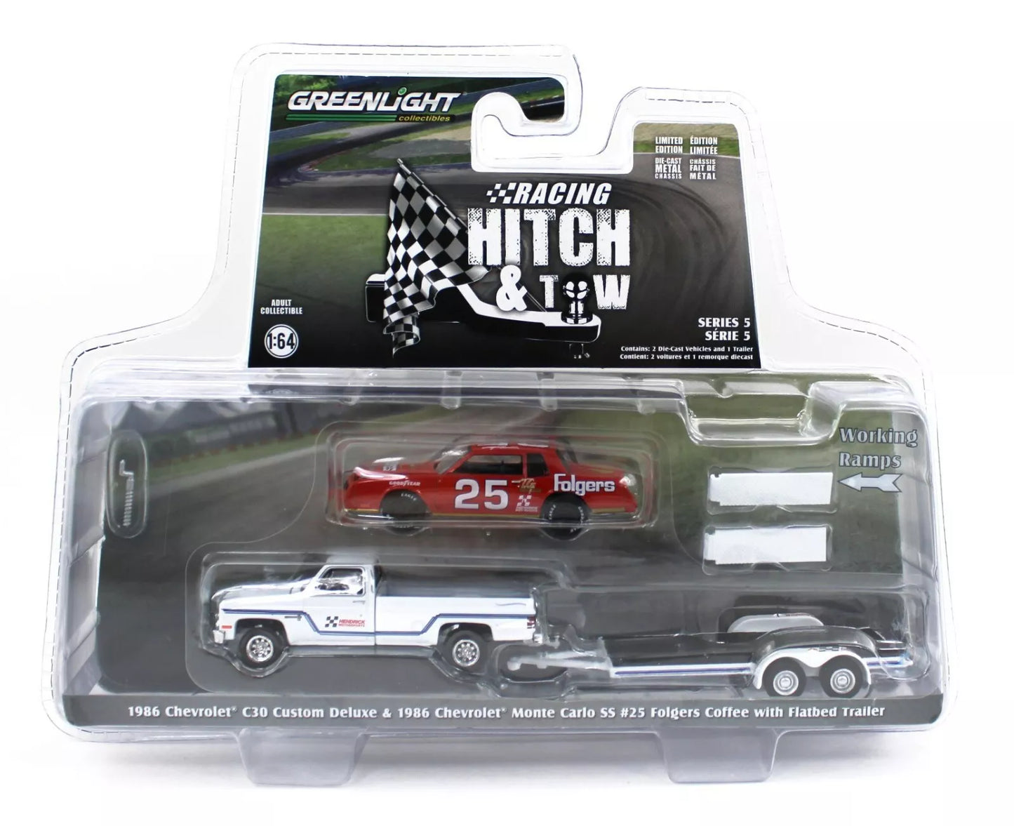 1:64 GreenLight HITCH & TOW Hendrick Chevy C30 & Tim Richmond #25 Monte Carlo