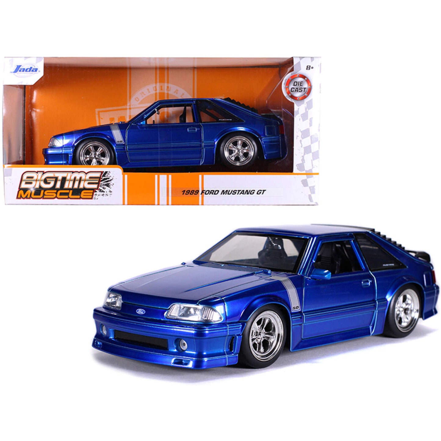 Jada 1/24 Diecast Model Car Bigtime Muscle 1989 Ford Mustang GT 5.0 Candy Blue