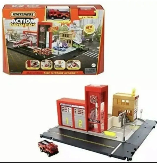 Matchbox Action Drivers Fire Station Rescue Playset 1:64 Light & Sound Effects