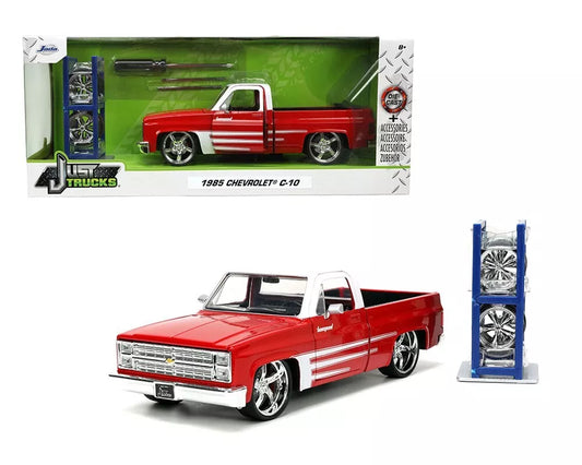 Jada 1:24 Just Trucks w/Extra Wheels 1985 Chevrolet C-10 Red/White Diecast 34179