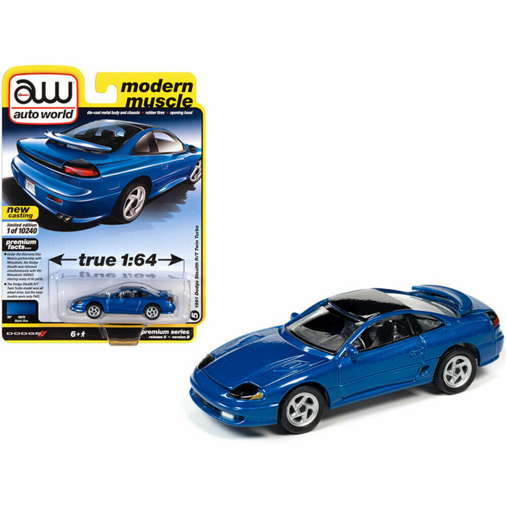 AUTO WORLD 1:64 1991 BLUE DODGE STEALTH R/T TWIN TURBO DIECAST AWSP056B