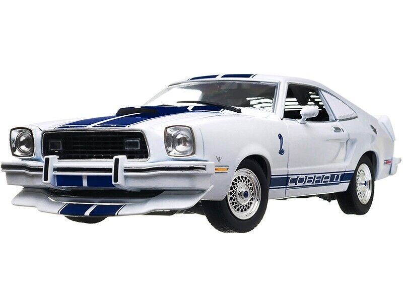 1976 Ford Mustang II Cobra II (Jill Munroe's) White with Blue Racing Stripes "Charlie's Angels" (1976-1981) TV Series 1/18 Diecast Model Car by Greenlight