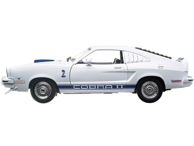 1976 Ford Mustang II Cobra II (Jill Munroe's) White with Blue Racing Stripes "Charlie's Angels" (1976-1981) TV Series 1/18 Diecast Model Car by Greenlight