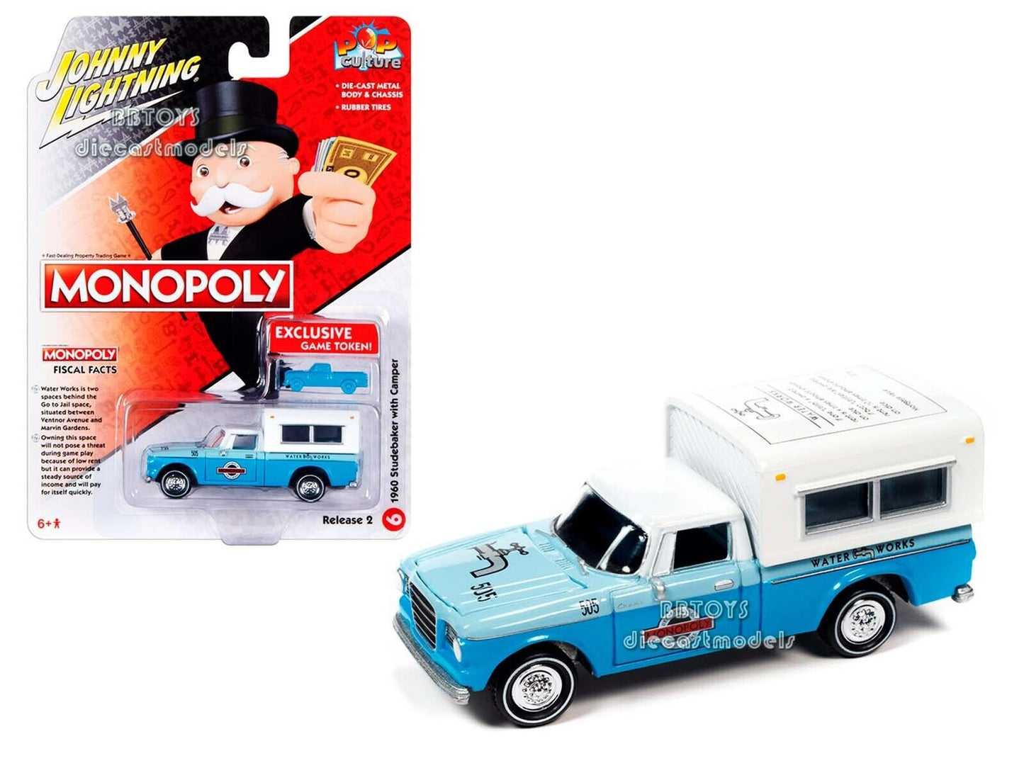 1960 STUDEBAKER PICKUP W/CAMPER "MONOPOLY" 1/64 JOHNNY LIGHTNING JLSP332