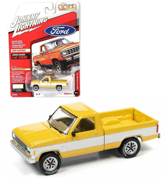 Johnny Lightning 1:64 1983 Ford Ranger in Yellow w/ White Two-tone Model