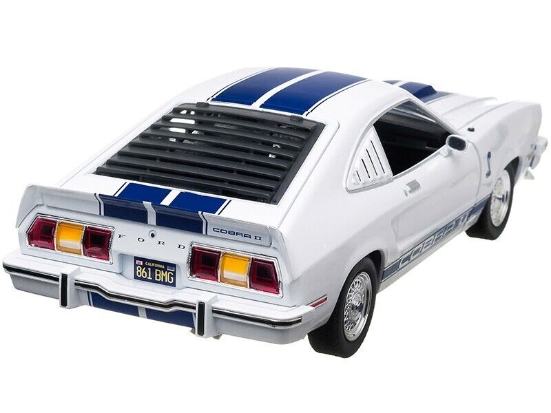 1976 Ford Mustang II Cobra II (Jill Munroe's) White with Blue Racing Stripes "Charlie's Angels" (1976-1981) TV Series 1/18 Diecast Model Car by Greenlight