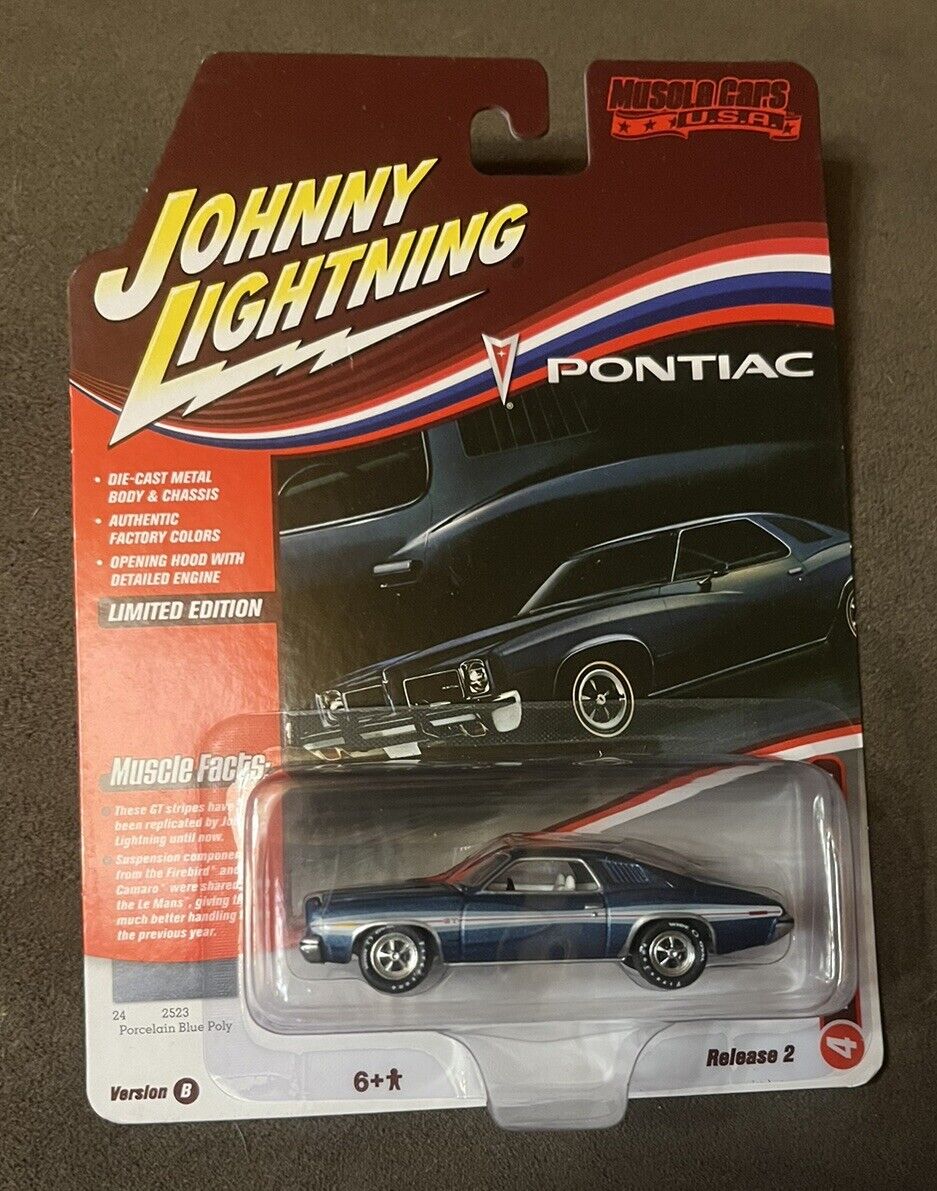 1973 Pontiac Le Mans GT Porcelain Blue Poly 1:64 Johnny Lightning