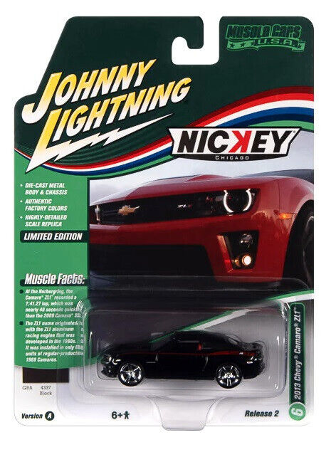 JOHNNY LIGHTNING 1/64 MUSCLE CARS 2013 CHEVY CAMERO ZL1 BLACK NICKEY JLMC030