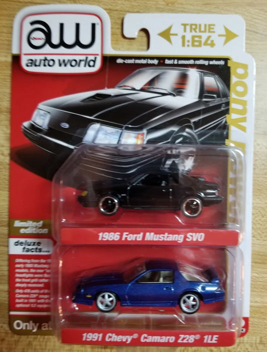 AW Auto World Pony Power Limited Edition 2 Pack 1986 Mustang-1991 Camaro